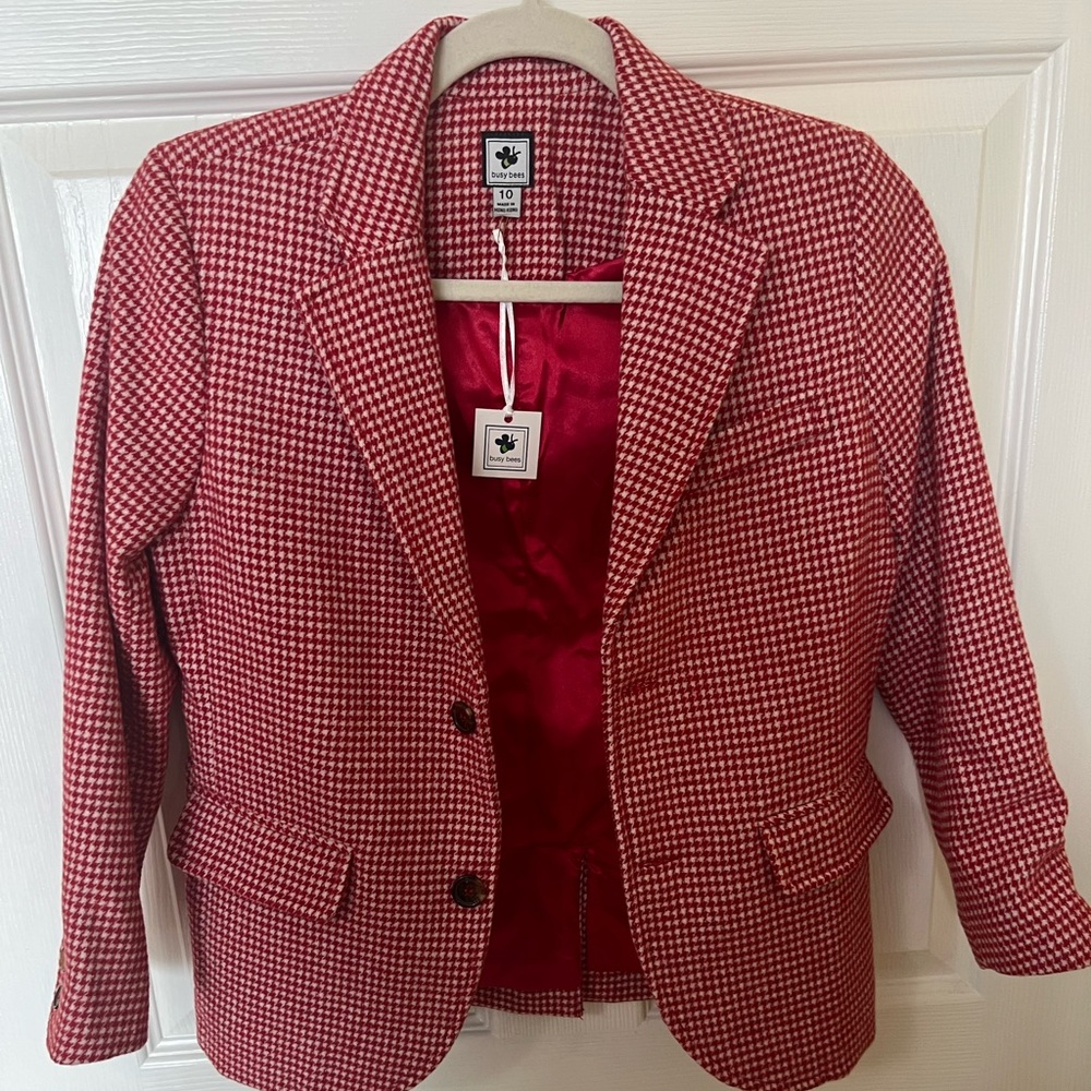 Red and white houndstooth children’s blazer size 10